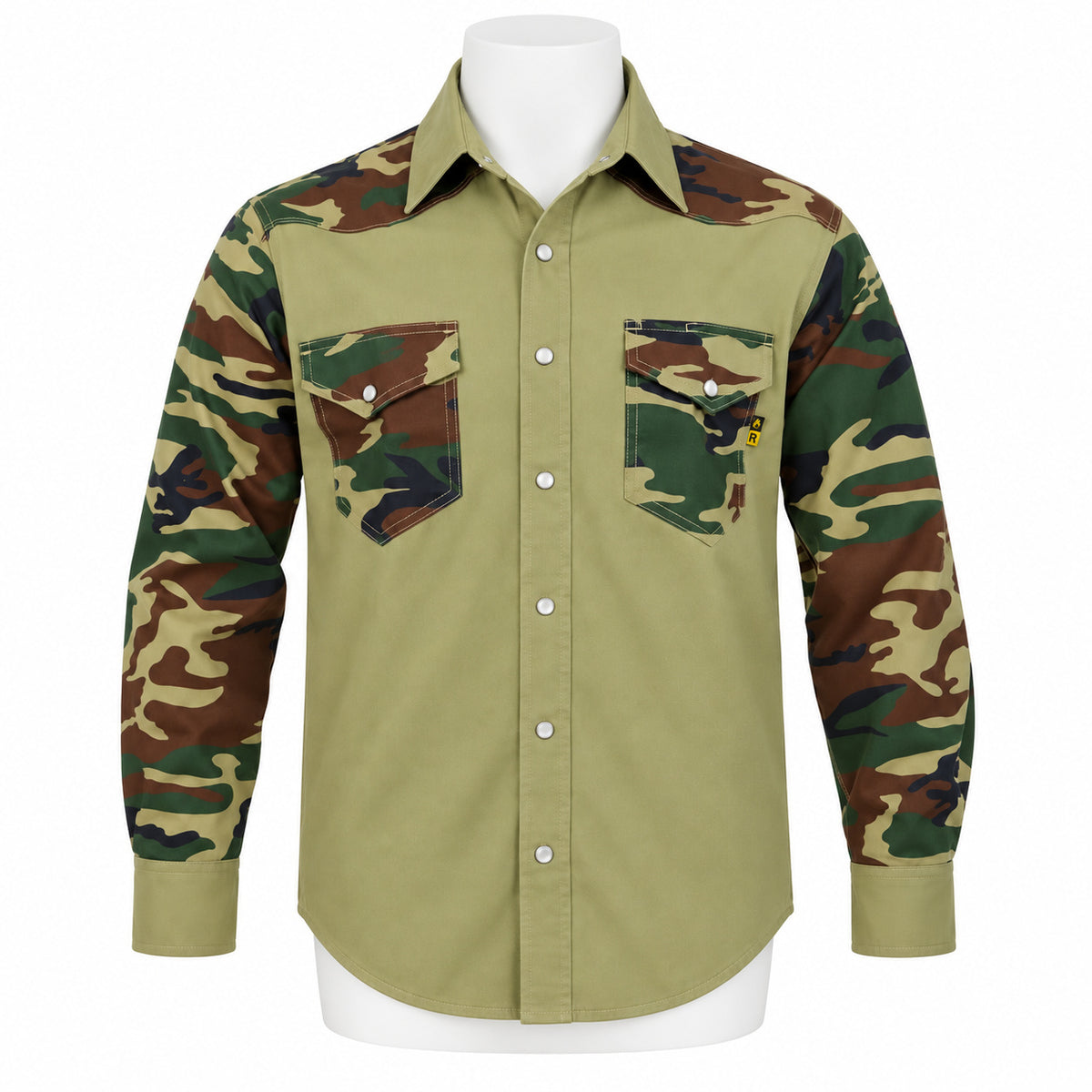 FR Two-Tone Western Shirt – Khaki/Cameo – front view on mannequin