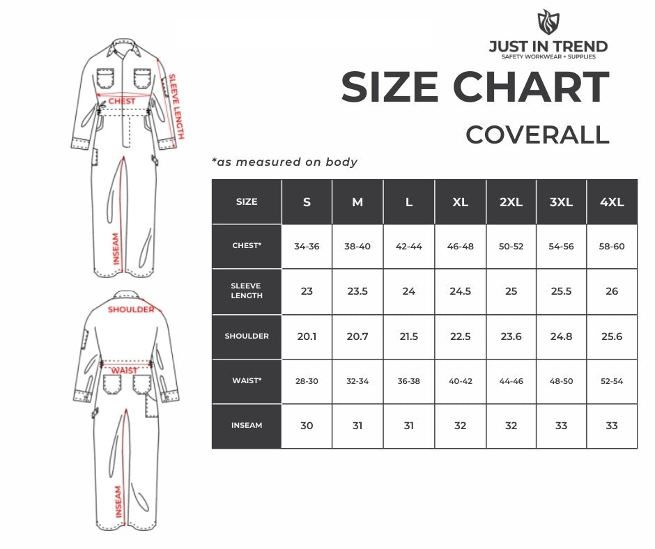 Classic Work Coverall – size chart