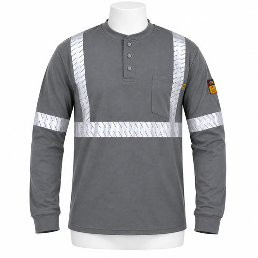 FR Hi-Vis Henley T-Shirt – Dark Grey – front view on mannequin