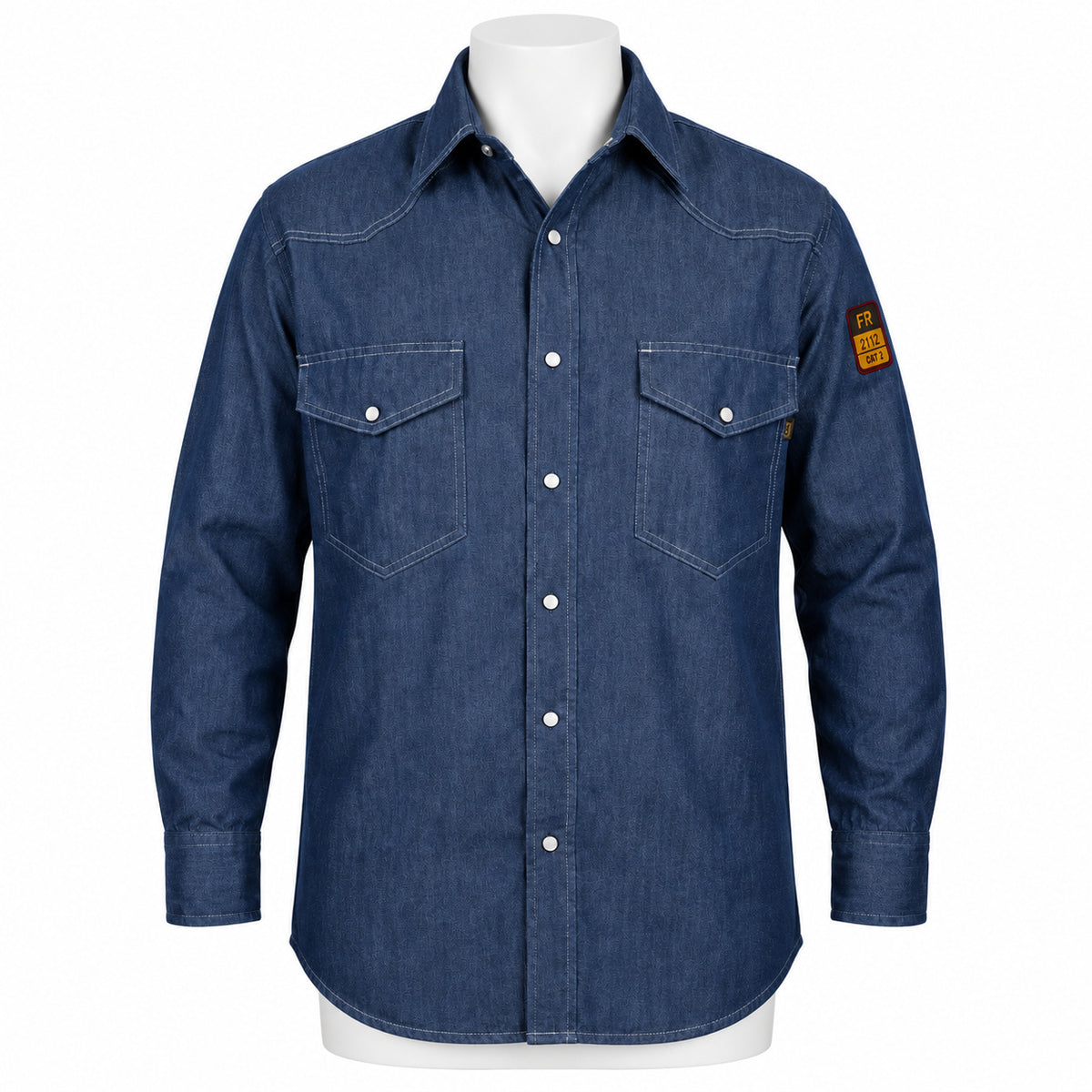 FR Denim Western Shirt – Blue Denim – front view on mannequin