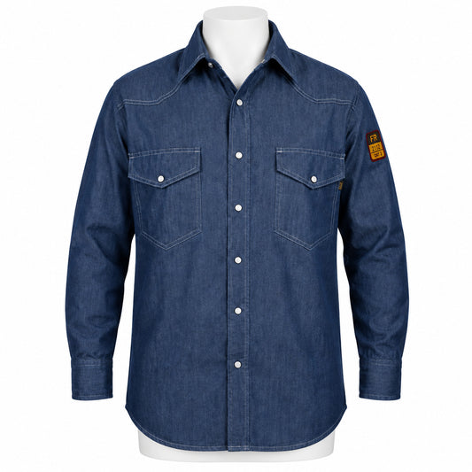 FR Denim Western Shirt – Blue Denim – front view on mannequin