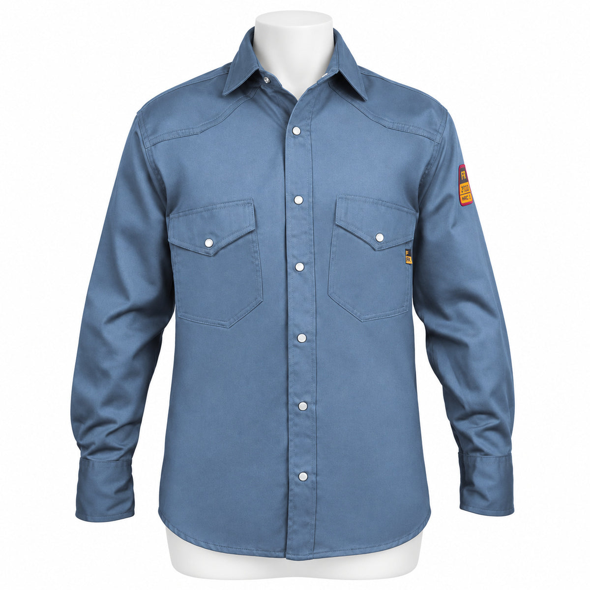 FR Work Shirt 100% Cotton – Light Blue – front view on mannequin