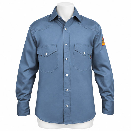 FR Work Shirt 100% Cotton – Light Blue – front view on mannequin