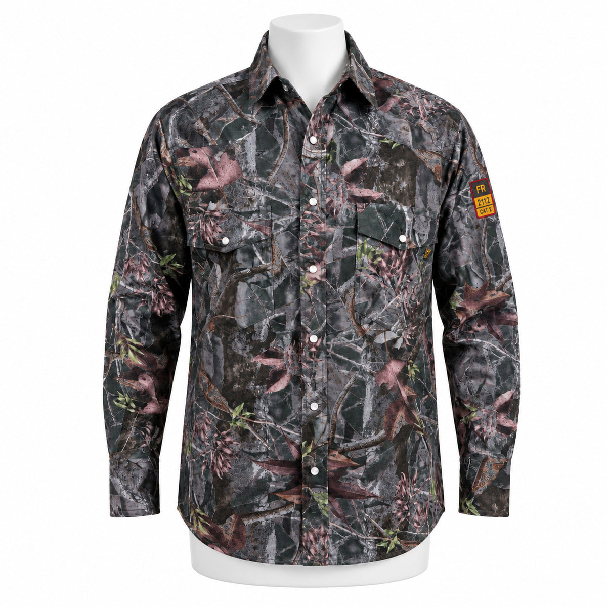 FR Camouflage Work Shirt – Forest Camouflage – front view on mannequin