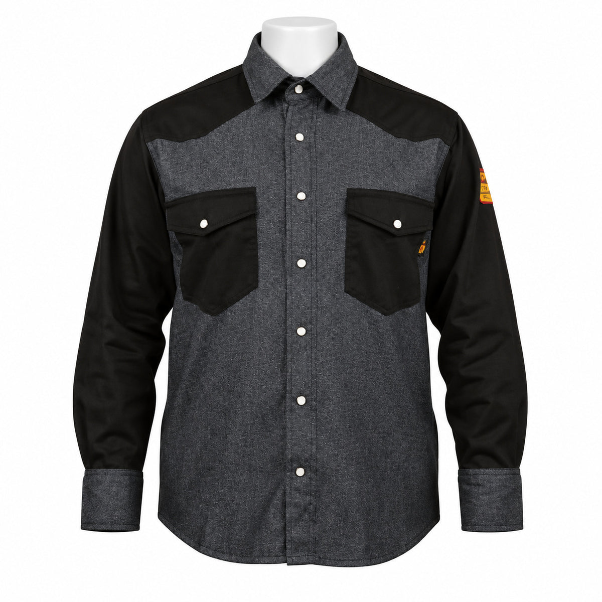 FR Two-Tone Western Shirt – Denim/Black – front view on mannequin