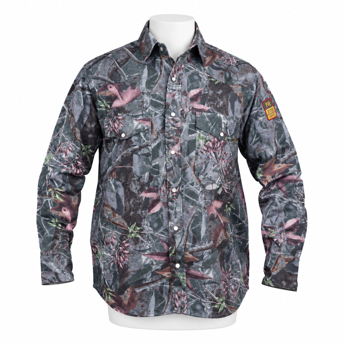 FR Camouflage Work Shirt – Forest Camouflage – front view on mannequin