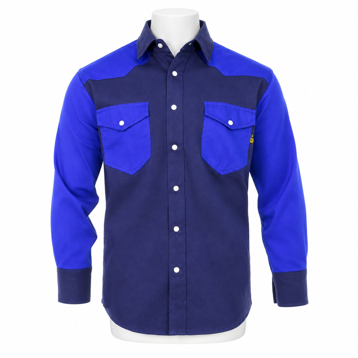 FR Two-Tone Western Shirt – Navy Blue / Royal Blue – front view on mannequin