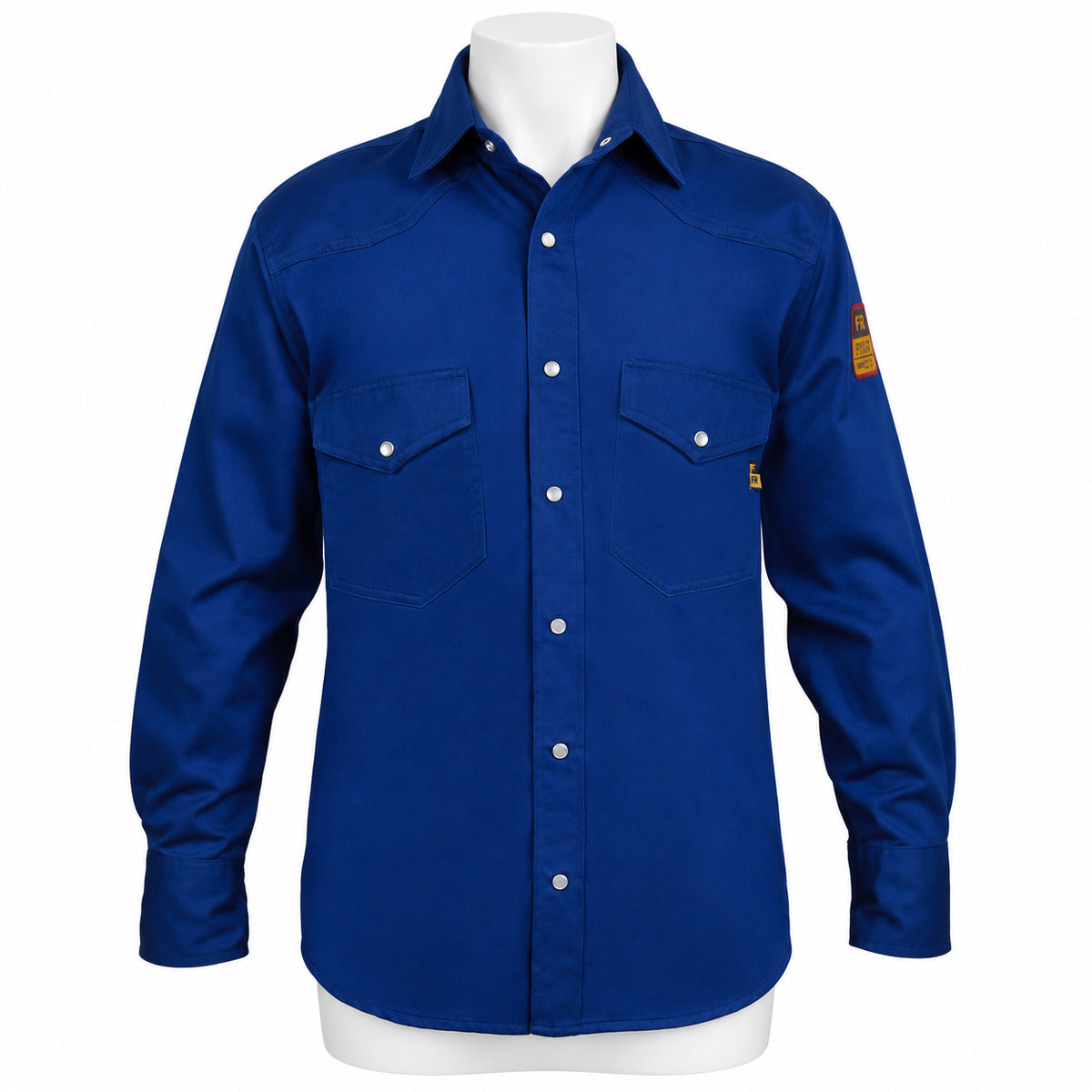 FR Work Shirt 100% Cotton – Royal Blue – front view on mannequin
