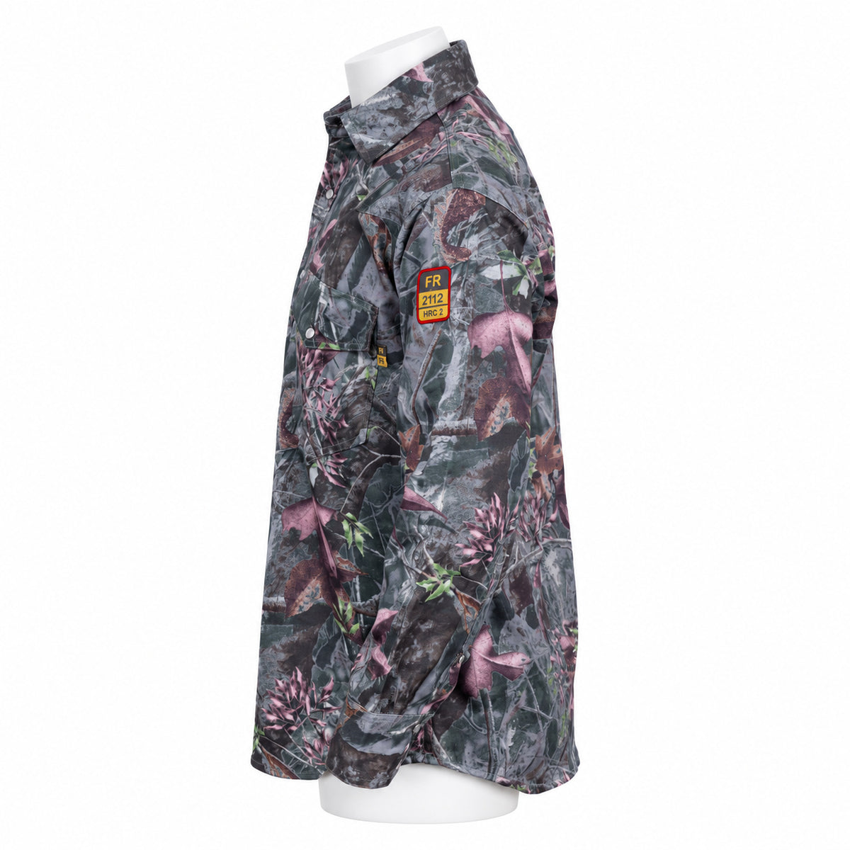 FR Camouflage Work Shirt – Forest Camouflage – left side view on mannequin