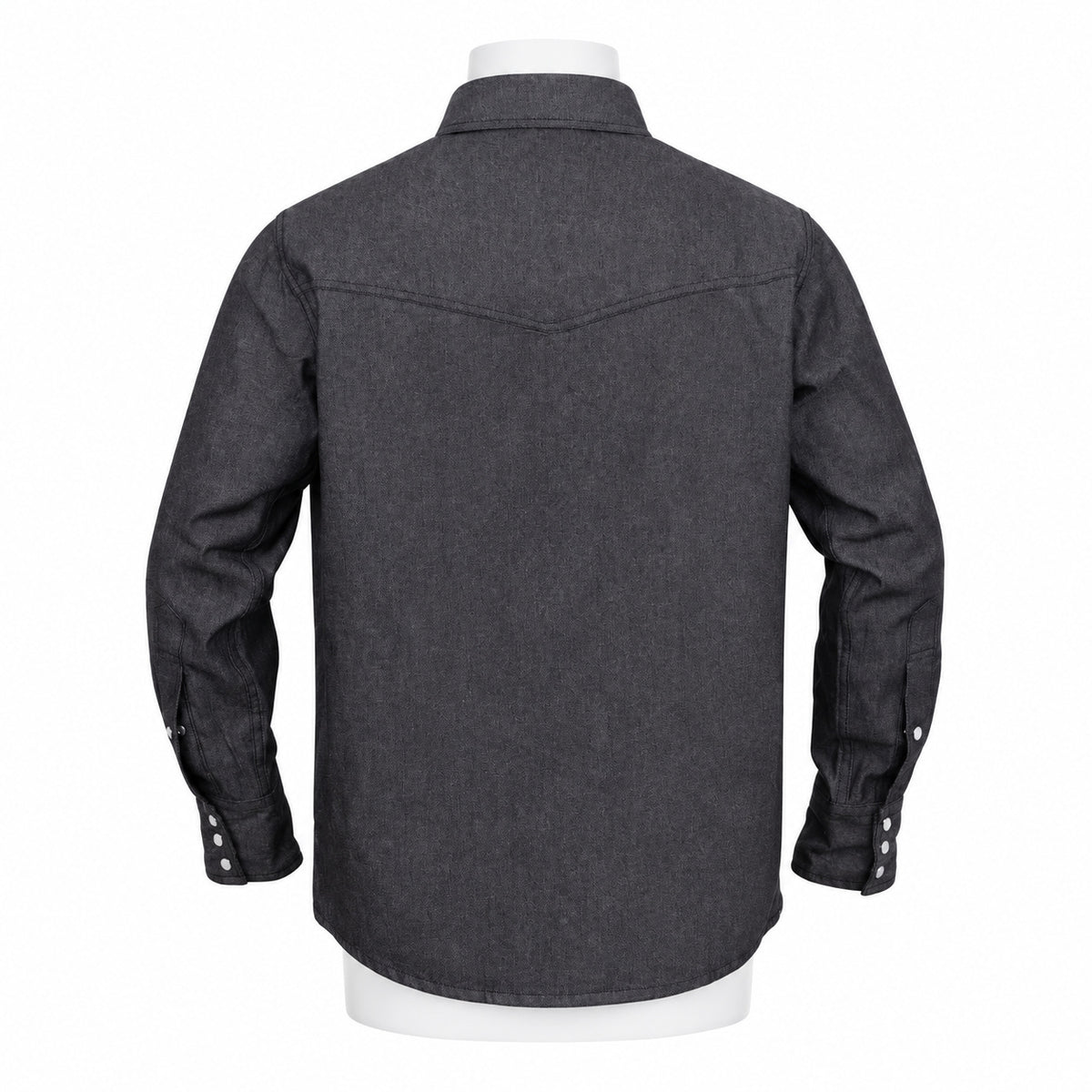 FR Denim Western Shirt – Black Denim – back view on mannequin