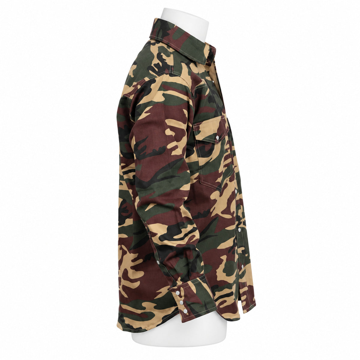 FR Camouflage Work Shirt – Military Camouflage – right side view on mannequin