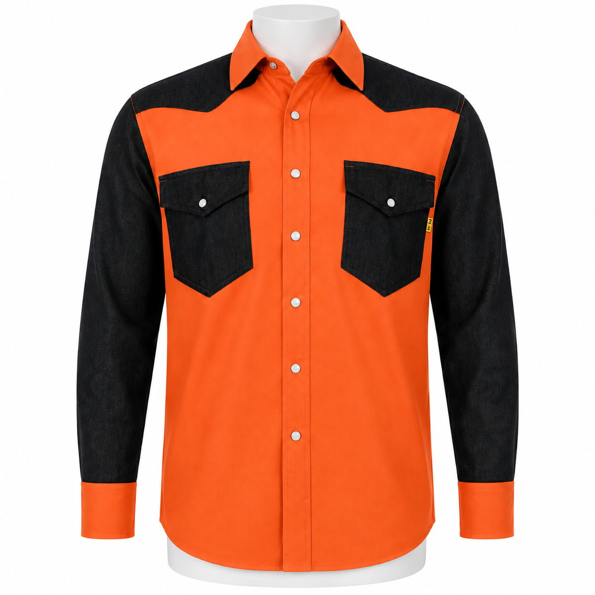 FR Two-Tone Western Shirt – Rust / Denim – front view on mannequin