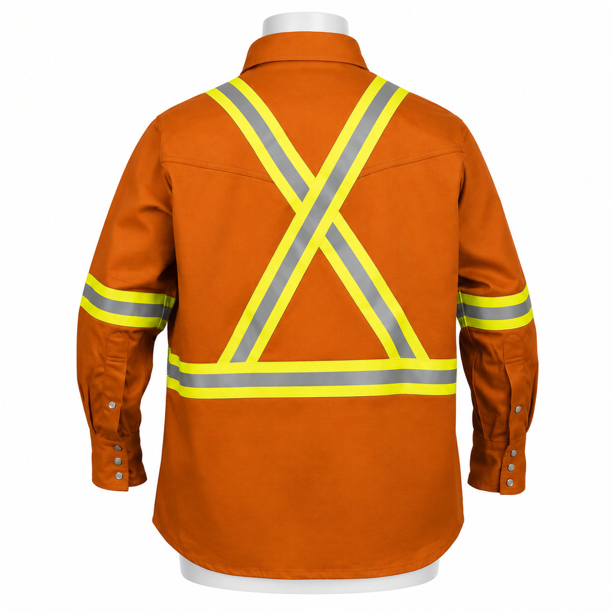 FR Hi-Vis Pearl Snap Work Shirt – Orange – back view on mannequin