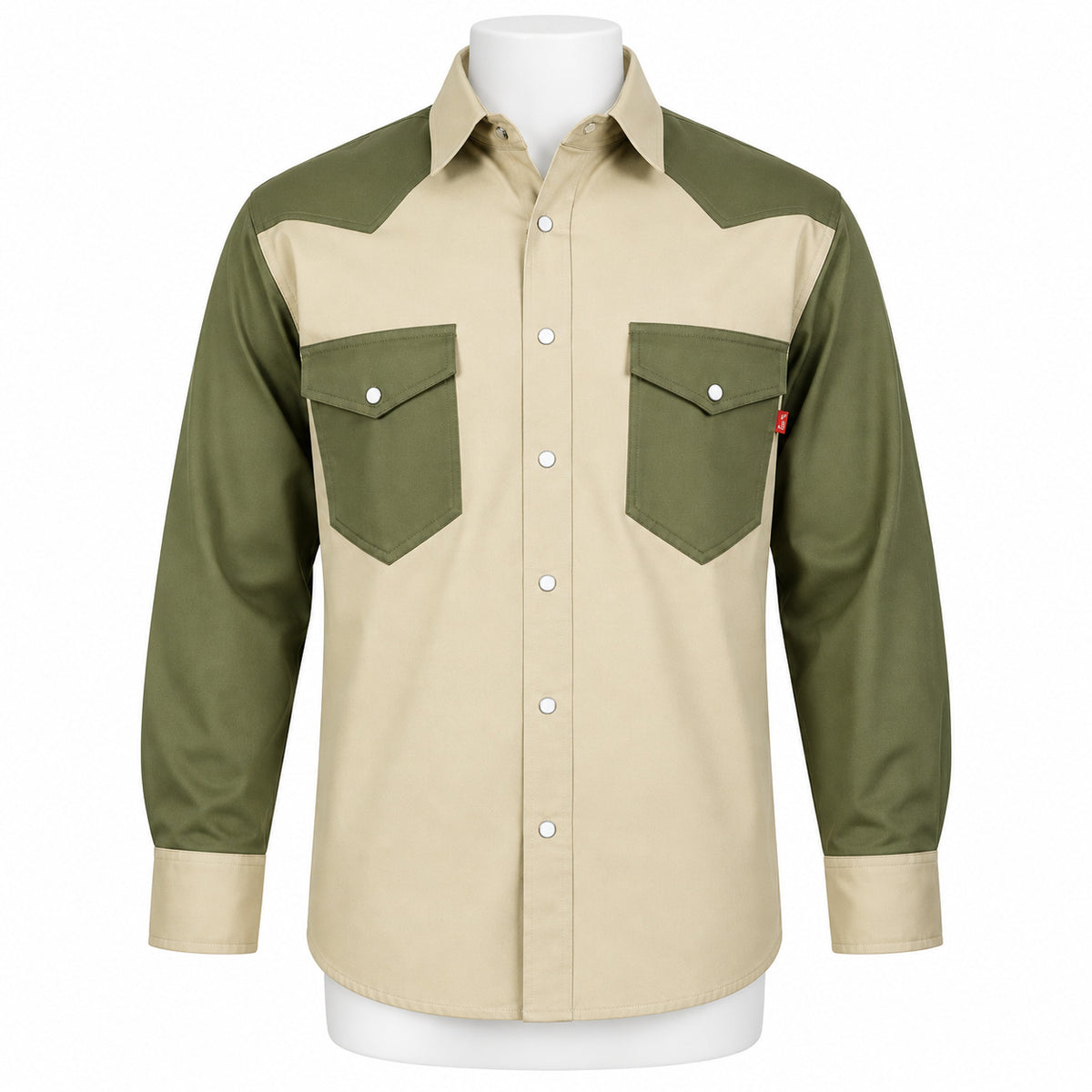 FR Two-Tone Western Shirt – Khaki / Army Green – front view on mannequin