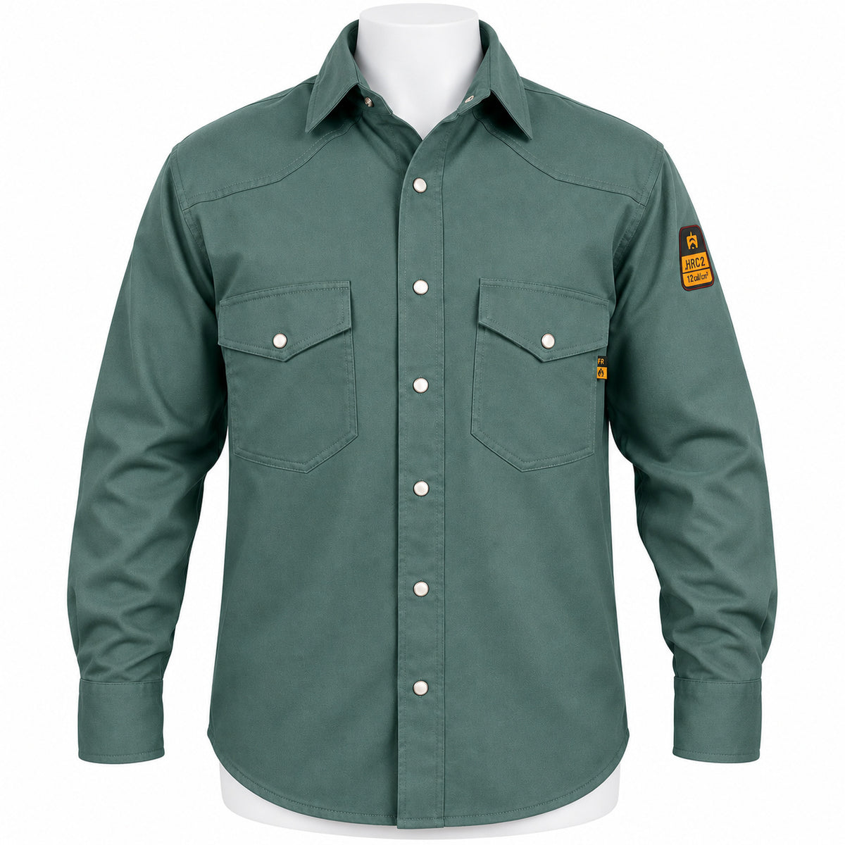 FR Work Shirt 100% Cotton – Bottle Green – front view on mannequin