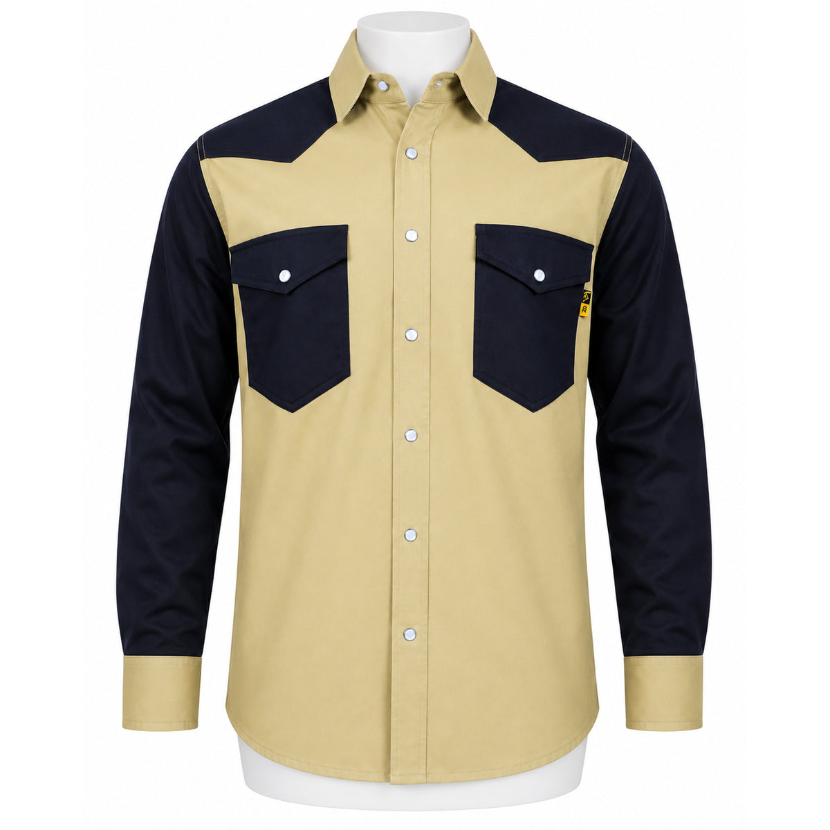 FR Two-Tone Western Shirt – Khaki / Black – front view on mannequin