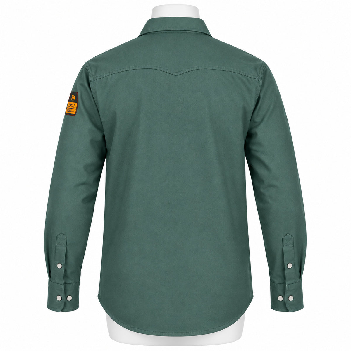 FR Work Shirt 100% Cotton – Bottle Green – back view on mannequin