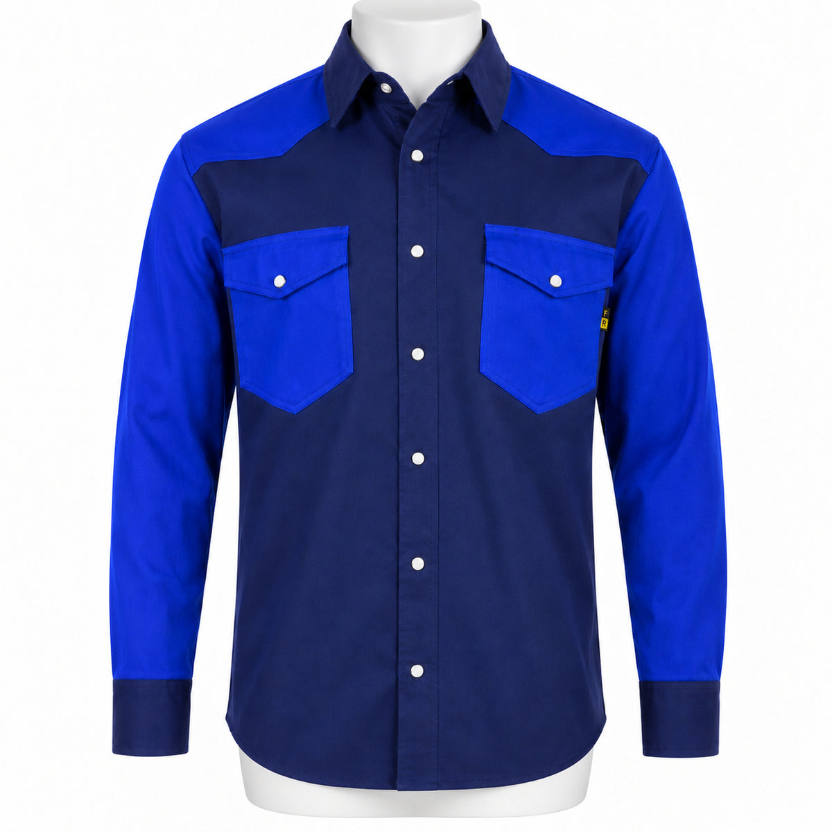 FR Two-Tone Western Shirt – Navy Blue / Royal Blue – front view on mannequin