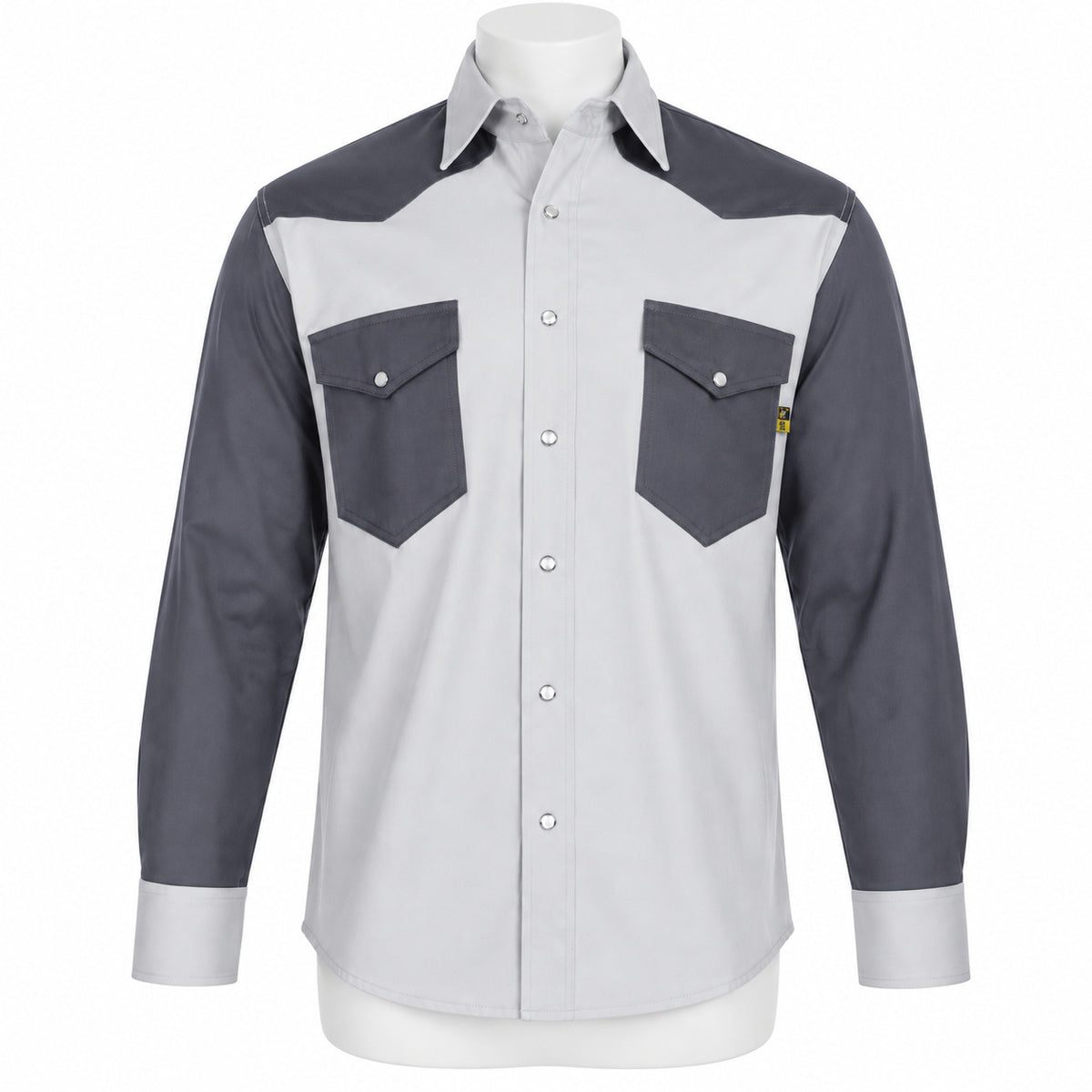 FR Two-Tone Western Shirt – Light Grey / Dark Grey – front view on mannequin