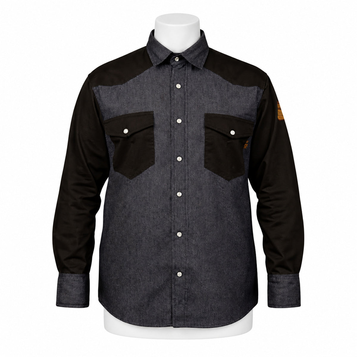 FR Two-Tone Western Shirt – Denim/Black – front view on mannequin