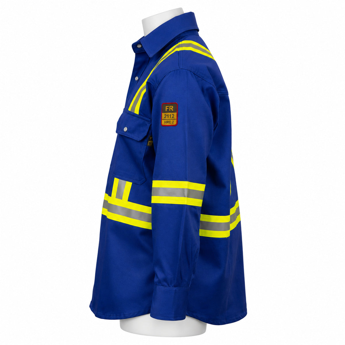 FR Hi-Vis Pearl Snap Work Shirt – Royal Blue – left side view on mannequin