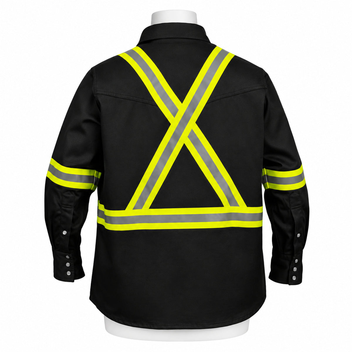 FR Hi-Vis Pearl Snap Work Shirt – Black – back view on mannequin