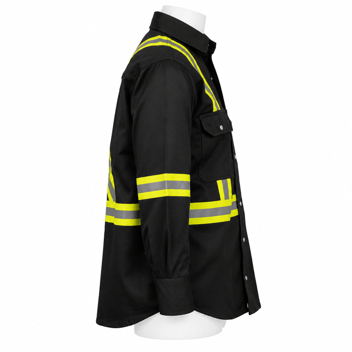 FR Hi-Vis Pearl Snap Work Shirt – Black – right side view on mannequin