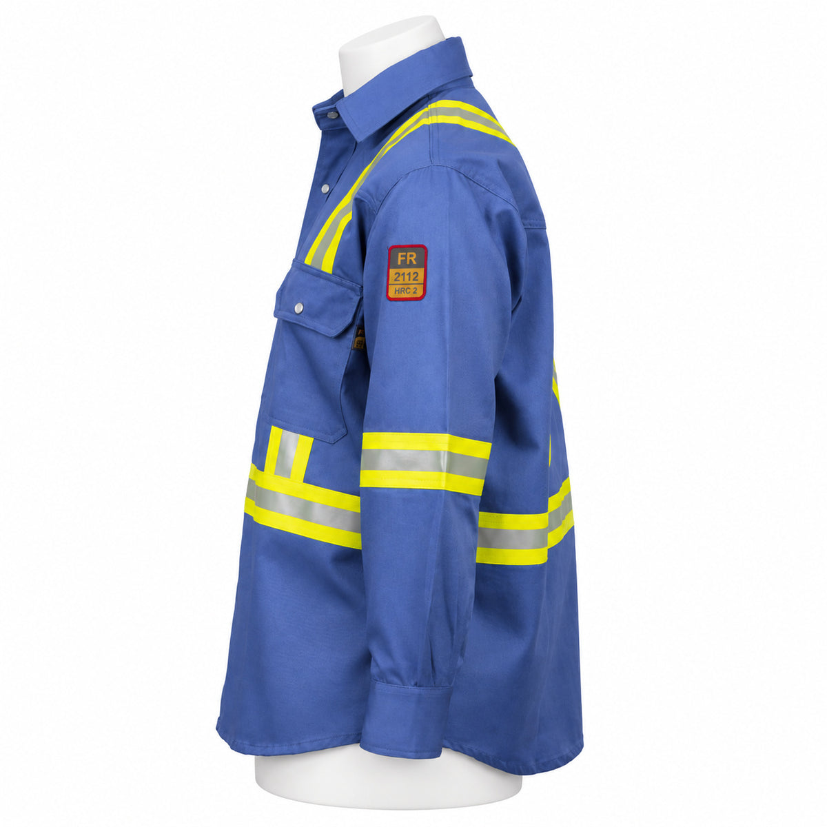 FR Hi-Vis Pearl Snap Work Shirt – Light Blue – left side view on mannequin