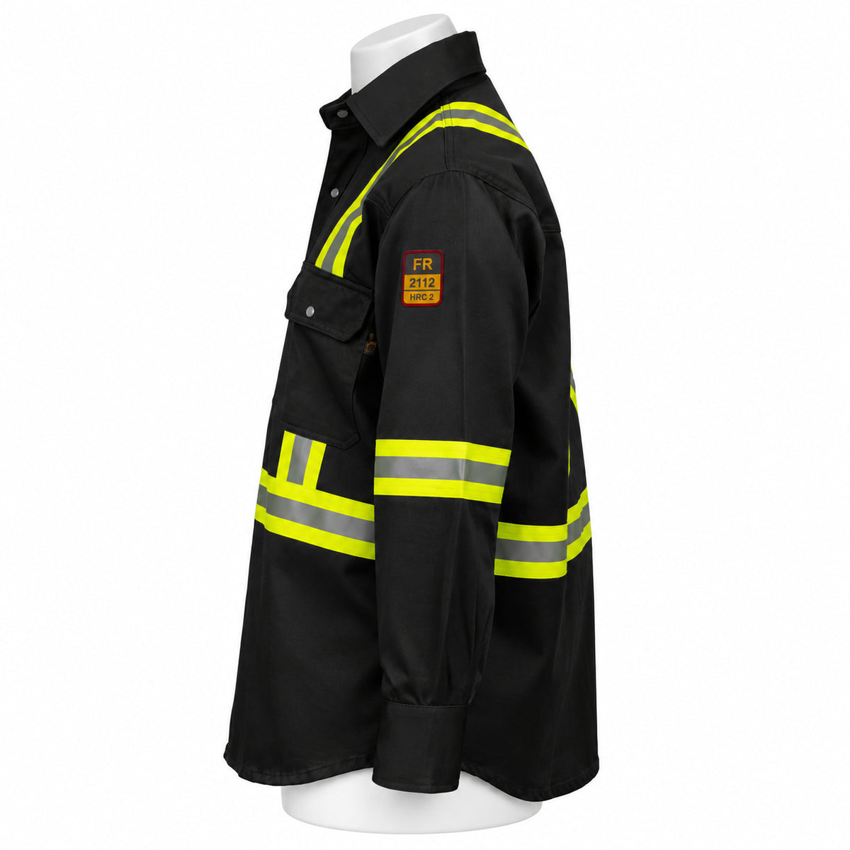 FR Hi-Vis Pearl Snap Work Shirt – Black – left side view on mannequin