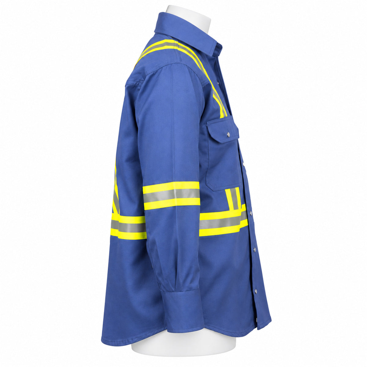 FR Hi-Vis Pearl Snap Work Shirt – Light Blue – right side view on mannequin