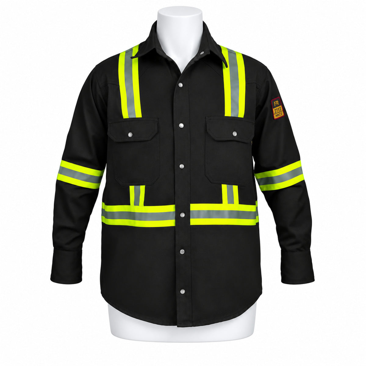 FR Hi-Vis Pearl Snap Work Shirt – Black – front view on mannequin