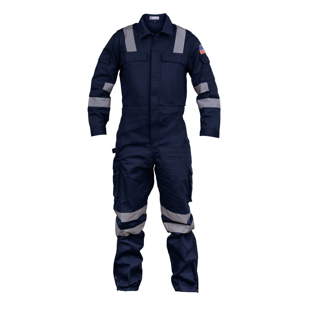 Heavy-Duty Hi-Vis Coverall with Leg Zippers – Navy Blue – front view