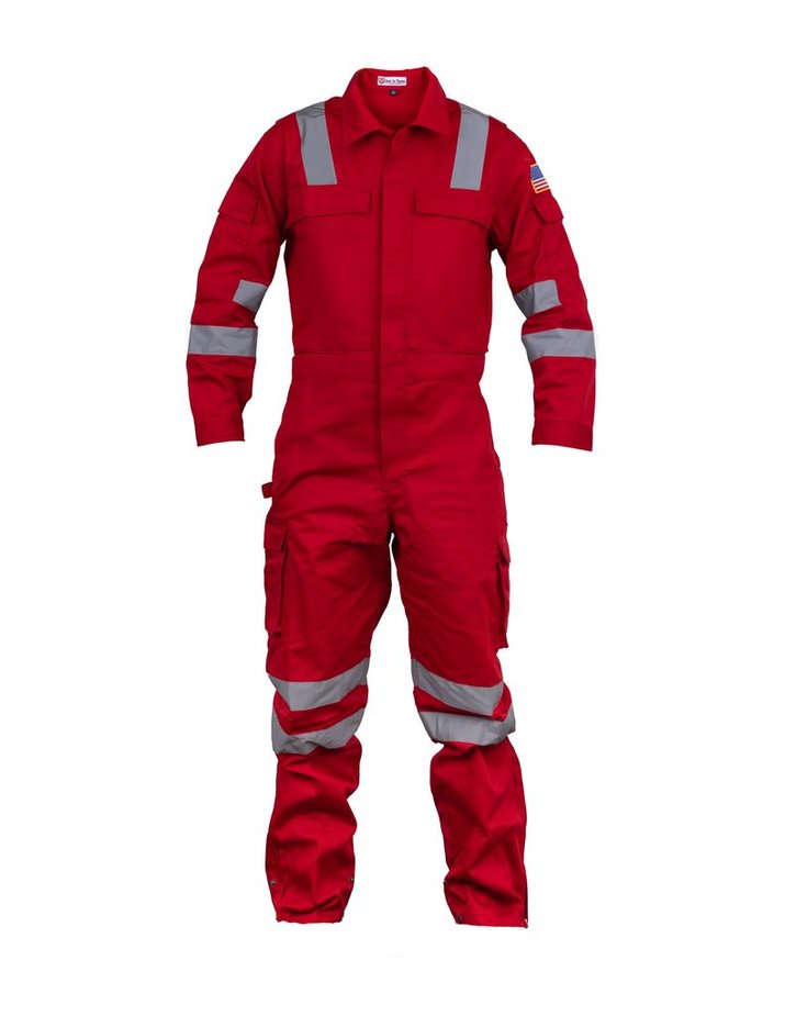 Heavy-Duty Hi-Vis Coverall with Leg Zippers – Red – front view