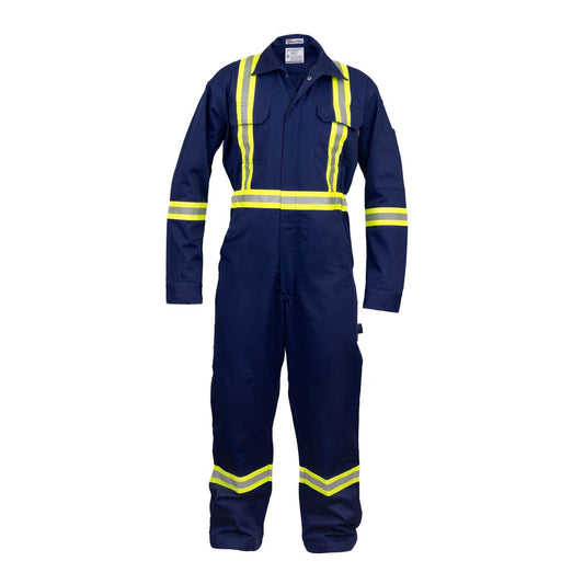 Hi-Vis Work Coverall with Leg Zippers – Navy Blue – front view